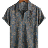 Chemise en Coton pour Homme avec Motif Floral Paisley Vintage des Années 70 avec Boutons et Manches Courtes pour la Plage