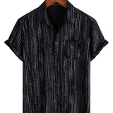 Chemise à Manches Courtes en Coton avec Poche pour Hommes à Rayures Noires, Respirante
