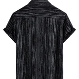 Chemise à Manches Courtes en Coton avec Poche pour Hommes à Rayures Noires, Respirante