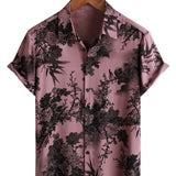 Chemise rose à manches courtes en coton avec des fleurs hawaïennes pour hommes en bambou