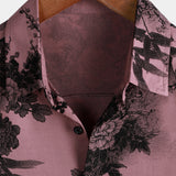 Chemise rose à manches courtes en coton avec des fleurs hawaïennes pour hommes en bambou