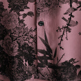 Chemise rose à manches courtes en coton avec des fleurs hawaïennes pour hommes en bambou
