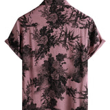 Chemise rose à manches courtes en coton avec des fleurs hawaïennes pour hommes en bambou