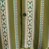 Chemise Rétro en Coton avec Boutons pour Hommes avec Motif Aztèque des Années 70 en Rayures Vertes et Manches Courtes
