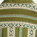 Chemise Rétro en Coton avec Boutons pour Hommes avec Motif Aztèque des Années 70 en Rayures Vertes et Manches Courtes