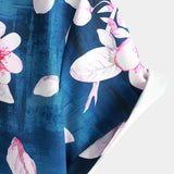 Chemise Casual à Manches Courtes avec Motif Floral pour Hommes, Boutons, Col Revers, Marine, Été
