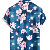 Chemise Casual à Manches Courtes avec Motif Floral pour Hommes, Boutons, Col Revers, Marine, Été