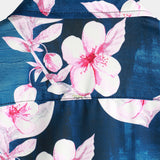 Chemise Casual à Manches Courtes avec Motif Floral pour Hommes, Boutons, Col Revers, Marine, Été
