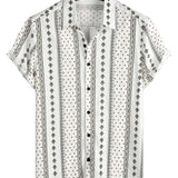 Chemise à Manches Courtes en Coton avec Boutons pour Hommes, Rétro Années 70, Rayures, Marine, Vintage