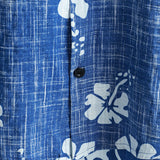 Chemise en Coton Style Hawaïen pour Hommes à Manches Courtes avec Boutons en Motif Floral Bleu