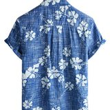 Chemise en Coton Style Hawaïen pour Hommes à Manches Courtes avec Boutons en Motif Floral Bleu