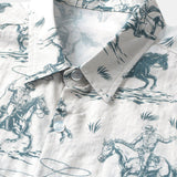 Chemise pour Homme en Coton avec Motif de Cheval, À Boutons, Manches Courtes pour les Vacances