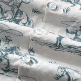 Chemise pour Homme en Coton avec Motif de Cheval, À Boutons, Manches Courtes pour les Vacances