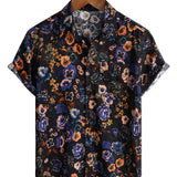 Chemise à Manches Courtes en Coton de Style Boho avec Motif Floral pour Hommes