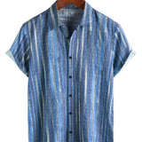 Chemise à Manches Courtes Style Rétro à Rayures Bleues pour Hommes