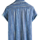 Chemise à Manches Courtes Style Rétro à Rayures Bleues pour Hommes