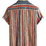 Chemise en Coton Casual Rétro à Rayures Colorées à Manches Courtes