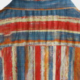 Chemise en Coton Casual Rétro à Rayures Colorées à Manches Courtes