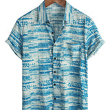 Chemise pour Homme à Manches Courtes Vintage en Coton de Couleur Bleue