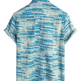 Chemise pour Homme à Manches Courtes Vintage en Coton de Couleur Bleue