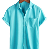 Chemise en Coton à Manches Courtes et Boutonnage pour Hommes, Style Décontracté, Coupe Lâche, Plage