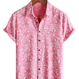 Chemise à Manches Courtes de Style Hawaïen pour Hommes avec Boutons de Couleur Rose
