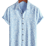 Chemise à Manches Courtes en Coton de Style Hawaïen pour Hommes, Avec Bouton, Couleur Bleu Clair
