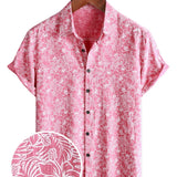 Chemise à Manches Courtes de Style Hawaïen pour Hommes avec Boutons de Couleur Rose