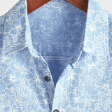 Chemise à Manches Courtes en Coton de Style Hawaïen pour Hommes, Avec Bouton, Couleur Bleu Clair