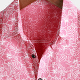 Chemise à Manches Courtes de Style Hawaïen pour Hommes avec Boutons de Couleur Rose