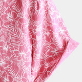 Chemise à Manches Courtes de Style Hawaïen pour Hommes avec Boutons de Couleur Rose