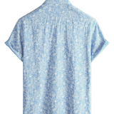 Chemise à Manches Courtes en Coton de Style Hawaïen pour Hommes, Avec Bouton, Couleur Bleu Clair