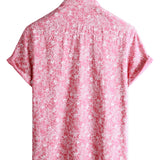 Chemise à Manches Courtes de Style Hawaïen pour Hommes avec Boutons de Couleur Rose