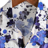Chemise en Coton Retro Bleue à Fleurs pour l'Été à Manches Courtes