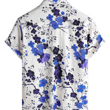 Chemise en Coton Retro Bleue à Fleurs pour l'Été à Manches Courtes