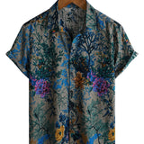 Chemise Homme à Manches Courtes en Coton de Style Rétro avec Motif Floral, Respirante