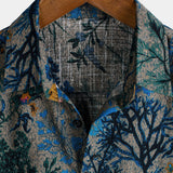 Chemise Homme à Manches Courtes en Coton de Style Rétro avec Motif Floral, Respirante