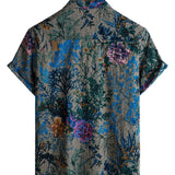 Chemise Homme à Manches Courtes en Coton de Style Rétro avec Motif Floral, Respirante
