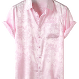 Chemise Homme à Manches Courtes en Satin de Coton à Motif Floral Décontractée