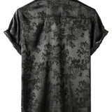 Chemise Homme à Manches Courtes en Satin de Coton à Motif Floral Décontractée