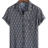 Chemise à Manches Courtes en Coton avec Poche au Motif Géométrique Rétro pour Hommes