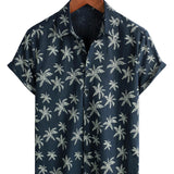 Chemise Hawaïenne à Manches Courtes en Coton avec Motif de Palmiers pour Hommes