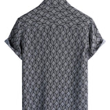 Chemise à Manches Courtes en Coton avec Poche au Motif Géométrique Rétro pour Hommes