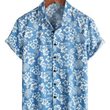 Chemise Aloha à Manches Courtes avec Motif Floral Tropical Bleu pour Hommes
