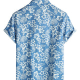 Chemise Aloha à Manches Courtes avec Motif Floral Tropical Bleu pour Hommes
