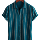Chemise Hawaïenne Masculine Vintage en Coton à Rayures avec Boutons sur la Poitrine