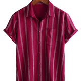 Chemise Hawaïenne Masculine Vintage en Coton à Rayures avec Boutons sur la Poitrine