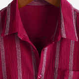 Chemise Hawaïenne Masculine Vintage en Coton à Rayures avec Boutons sur la Poitrine
