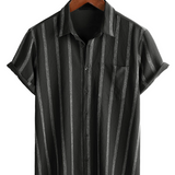 Chemise Hawaïenne Masculine Vintage en Coton à Rayures avec Boutons sur la Poitrine