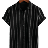 Chemise Hawaïenne Masculine Vintage en Coton à Rayures avec Boutons sur la Poitrine